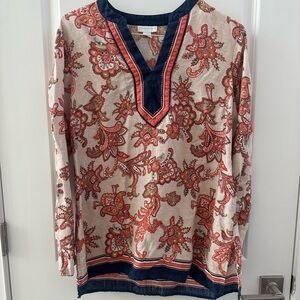 Charter Club Beige large 
Paisley  Floral
Linen Long Sleeve Blouse
Top Women